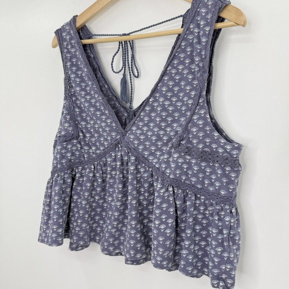 Lucky Brand Blue Cropped Babydoll Crochet Peplum Tank Top Sz L Boho Y2K Festival - Picture 3 of 9